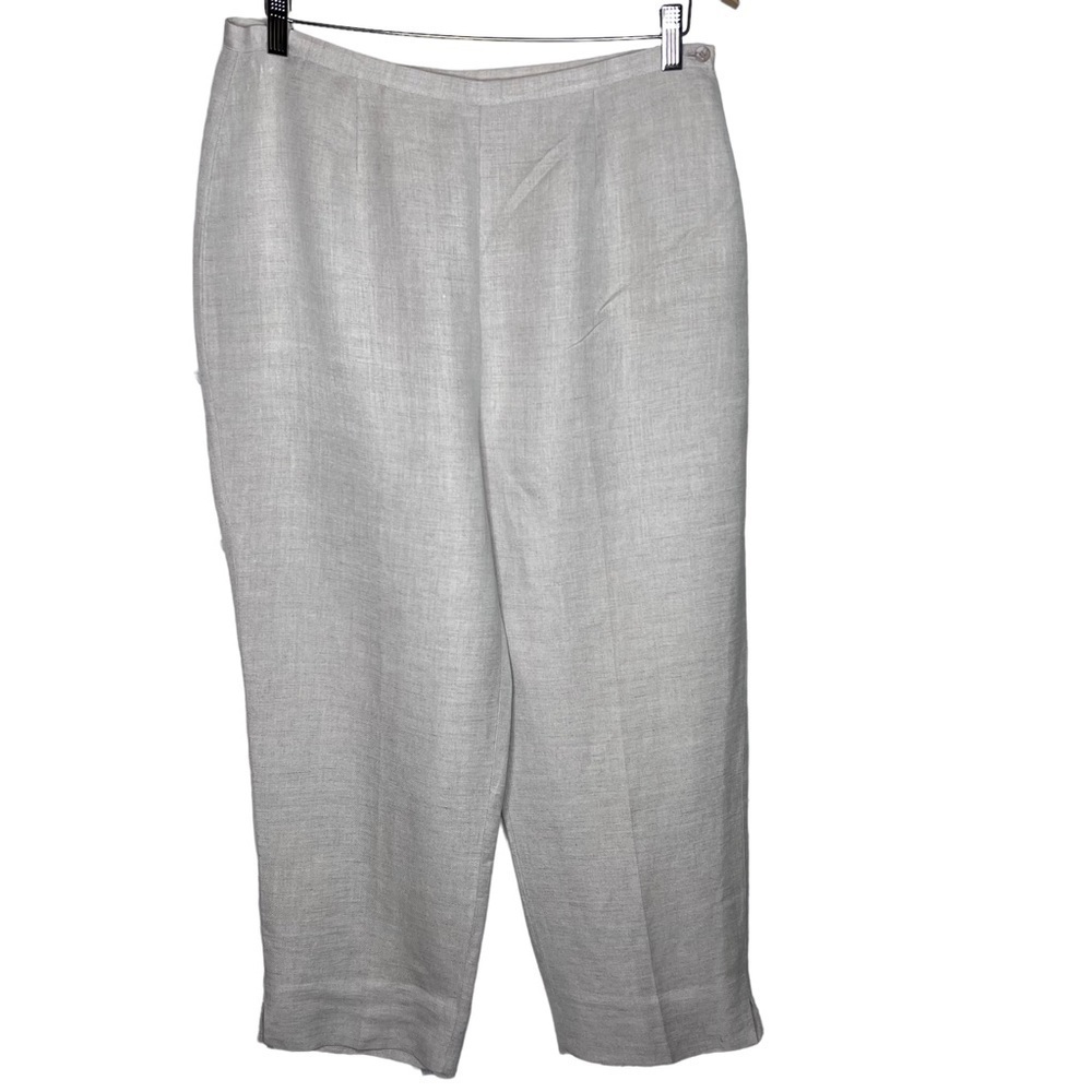 Annie Alexander Wide Leg Cropped Ankle Slacks Size 14 Ivory Linen Side Zip Lined - Picture 1 of 12